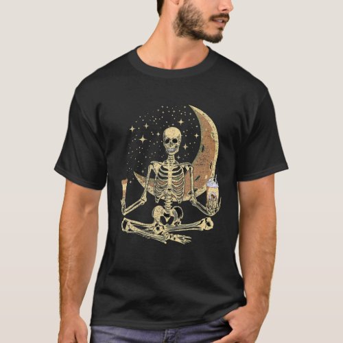 Funny Skeleton Doing Yoga And Drinking Coffee For T_Shirt