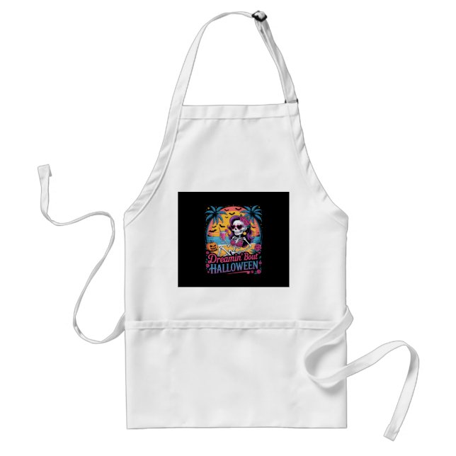 Funny Skeleton Dreamin' 'Bout Halloween Summerween Adult Apron (Front)