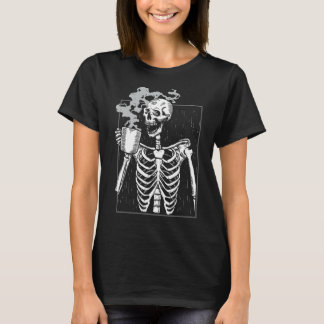 Funny Skeleton Drinking Coffee Caffeine Lover Coff T-Shirt