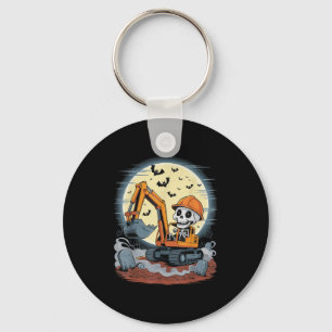 Funny Skeleton Driving Excavator Halloween Constru Keychain