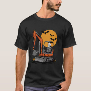Funny Skeleton Driving Excavator Halloween Constru T-Shirt