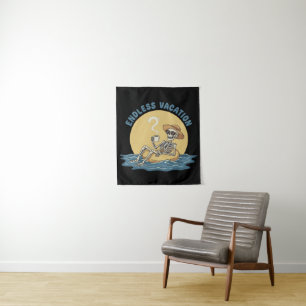 Funny Skeleton "Endless Vacation" Retro Dark Humor Tapestry