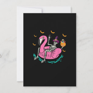 Funny Skeleton Flamingo Happy Halloween Costume In Invitation