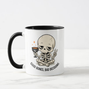 Funny Skeleton Good Bones Bad Decisions Halloween Mug