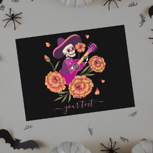 Funny Skeleton Guitar Dia de los Muertos Postcard