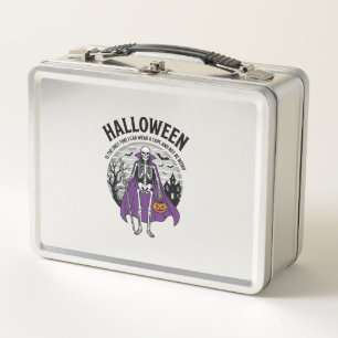 Funny Skeleton Halloween Cape Quote Vintage Design Metal Lunch Box