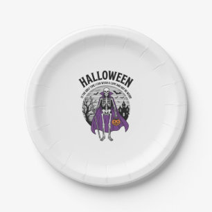 Funny Skeleton Halloween Cape Quote Vintage Design Paper Plates