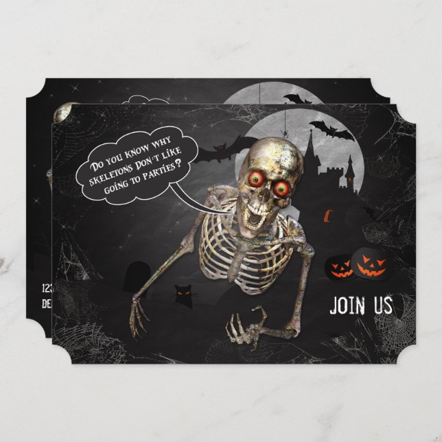 Funny Skeleton Halloween Party Invitation (Front/Back)