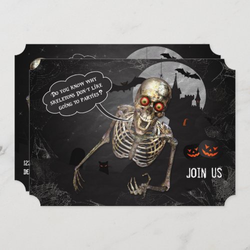 Funny Skeleton Halloween Party Invitation