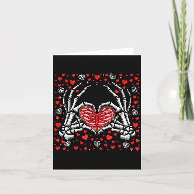 Funny Skeleton Hand Heart Valentines Day Bones Lov Card (Front)
