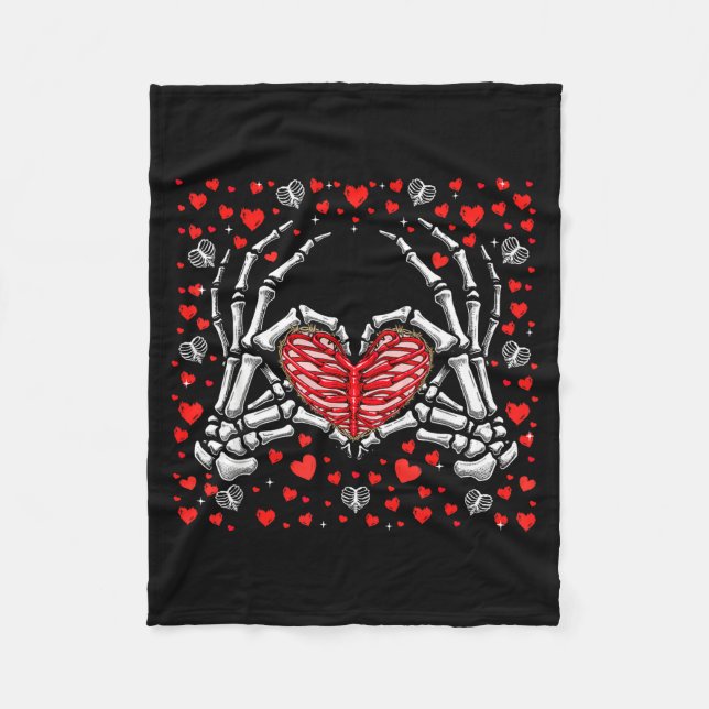 Funny Skeleton Hand Heart Valentines Day Bones Lov Fleece Blanket (Front)