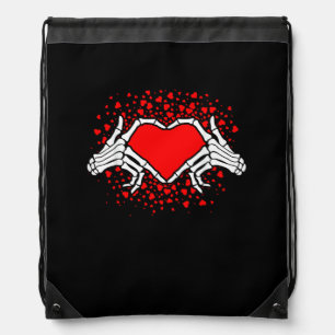 Funny Skeleton Hand Heart Valentines Day Playful Drawstring Bag