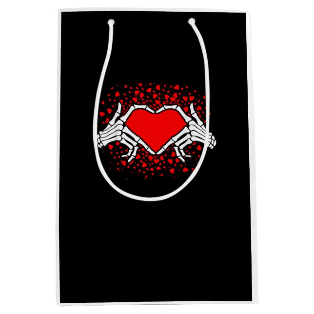 Funny Skeleton Hand Heart Valentines Day Playful Medium Gift Bag (Front)