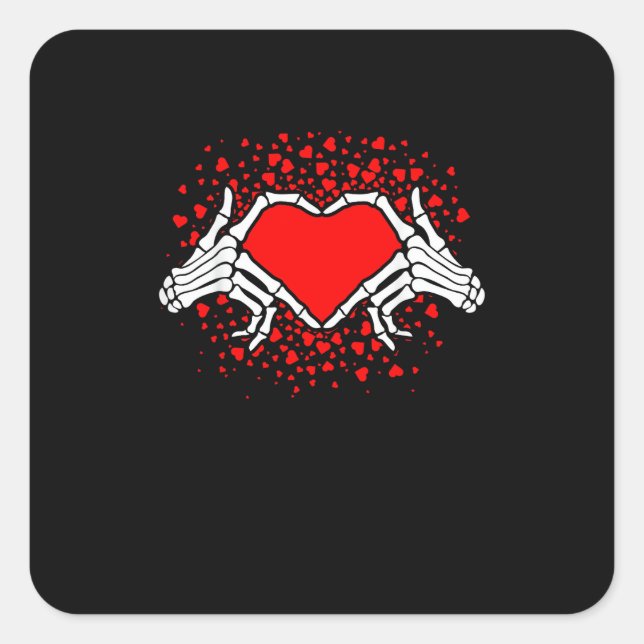 Funny Skeleton Hand Heart Valentines Day Playful Square Sticker (Front)