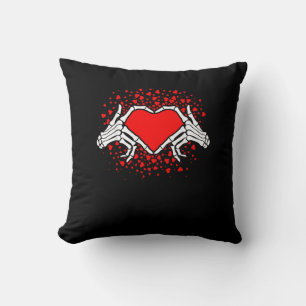 Funny Skeleton Hand Heart Valentines Day Throw Pillow