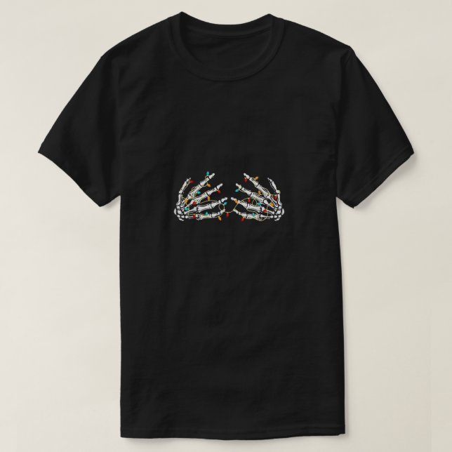 Funny Skeleton Hand On Chest Christmas Lights Orna T-Shirt (Design Front)