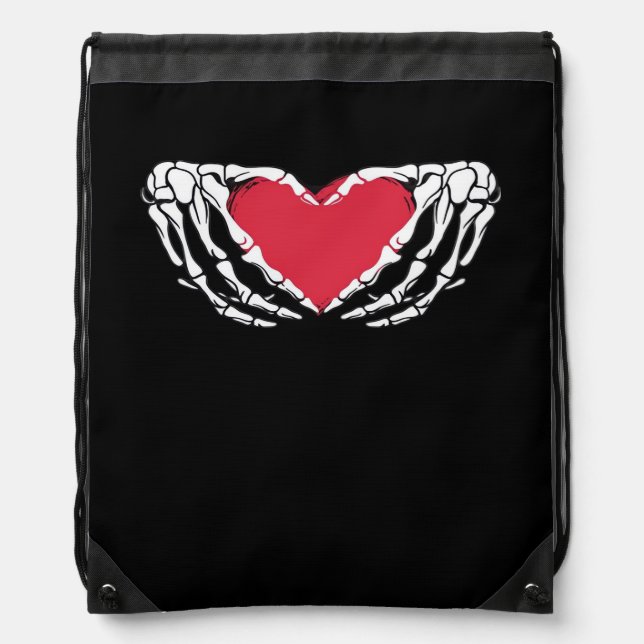 Funny Skeleton Heart Hands Classic Look Drawstring Bag (Front)