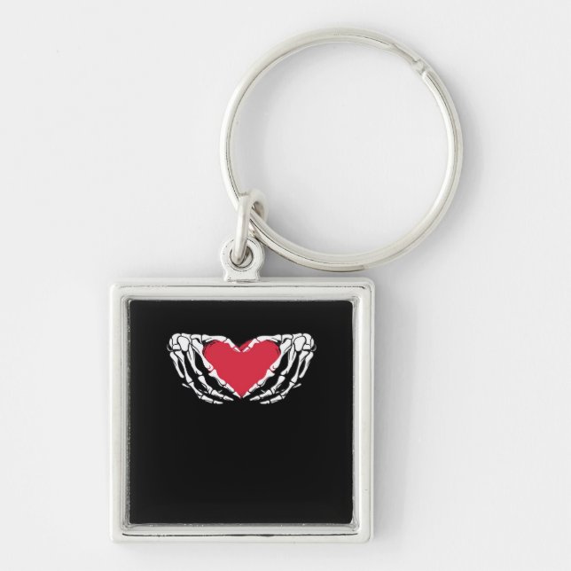 Funny Skeleton Heart Hands Classic Look Keychain (Front)