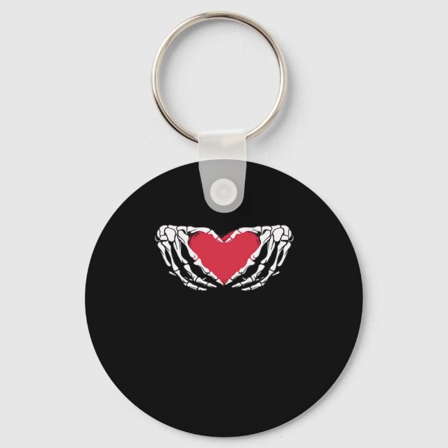 Funny Skeleton Heart Hands Classic Look Keychain (Front)