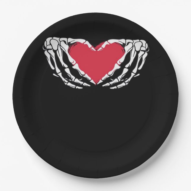 Funny Skeleton Heart Hands Classic Look Paper Plates (Front)