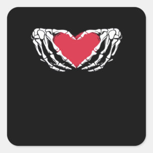 Funny Skeleton Heart Hands Classic Look Square Sticker