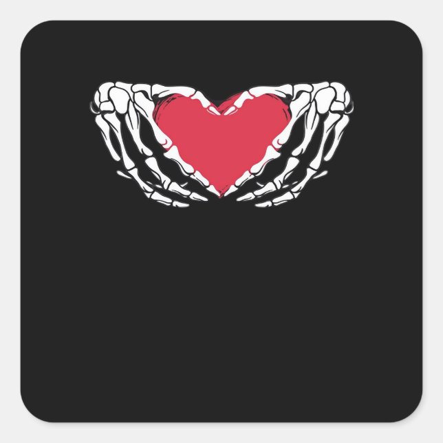 Funny Skeleton Heart Hands Classic Look Square Sticker (Front)