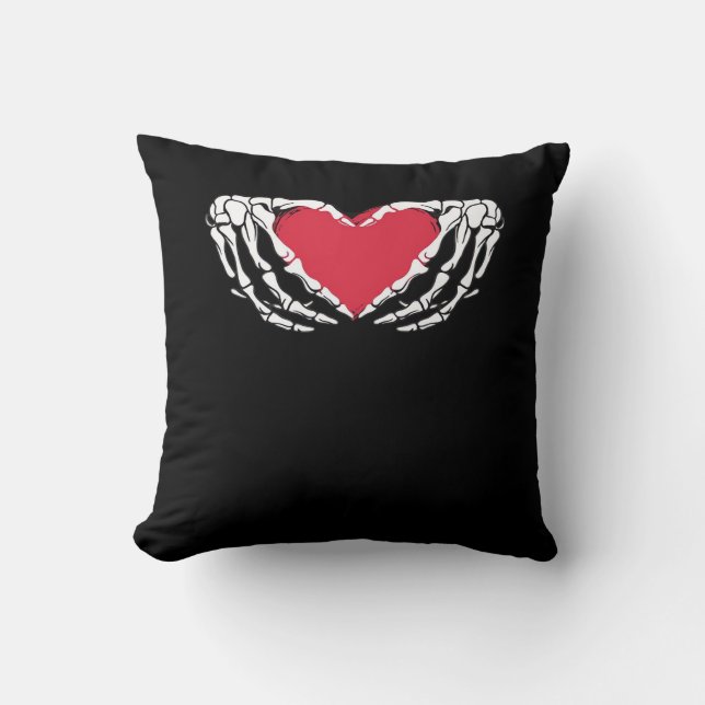 Funny Skeleton Heart Hands Classic Look Throw Pillow (Front)
