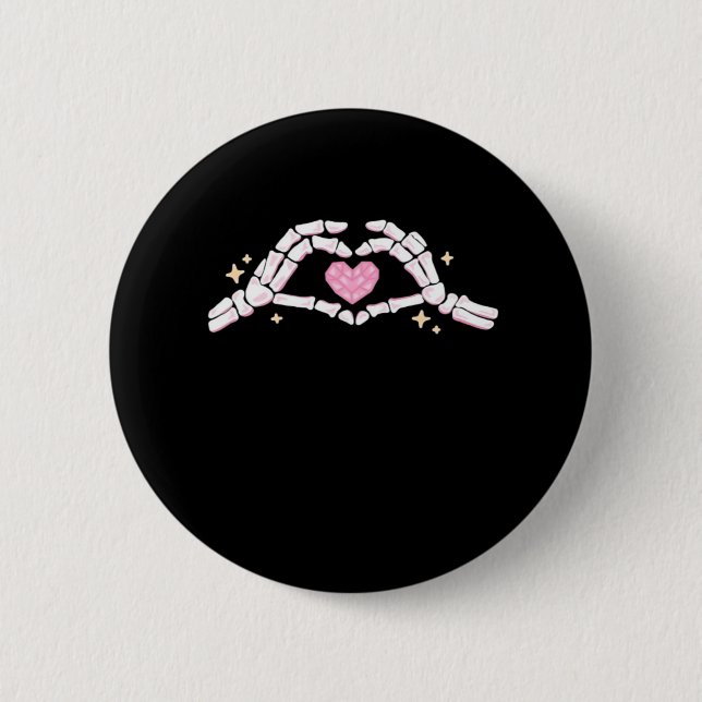 Funny Skeleton Heart Hands Creative Vibe Button (Front)