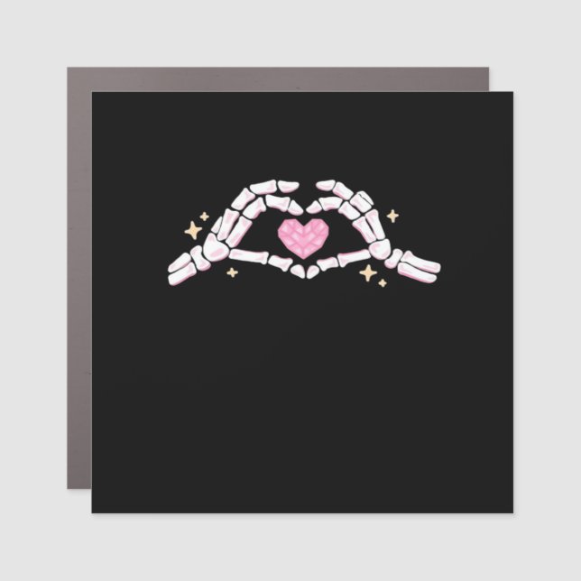 Funny Skeleton Heart Hands Creative Vibe Car Magnet (Front)