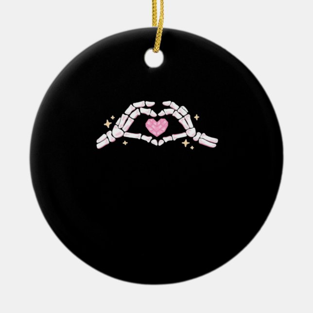 Funny Skeleton Heart Hands Creative Vibe Ceramic Ornament (Front)