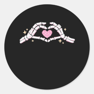 Funny Skeleton Heart Hands Creative Vibe Classic Round Sticker
