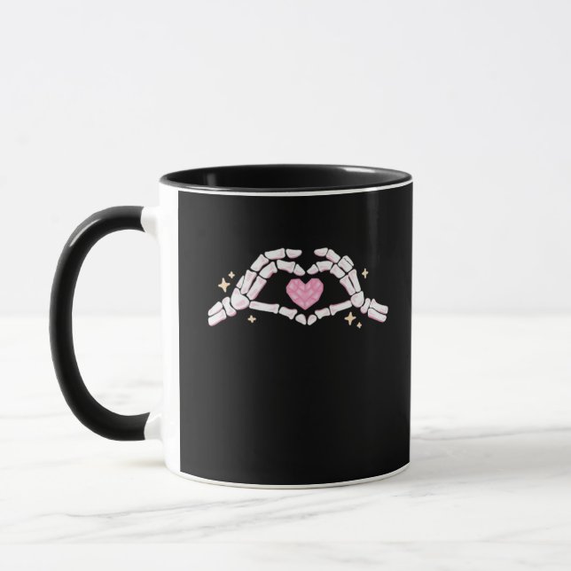 Funny Skeleton Heart Hands Creative Vibe Mug (Left)
