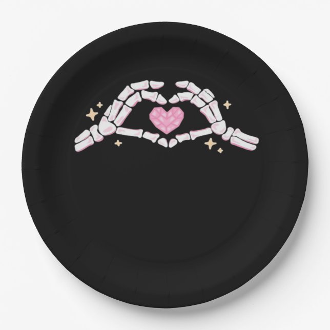 Funny Skeleton Heart Hands Creative Vibe Paper Plates (Front)