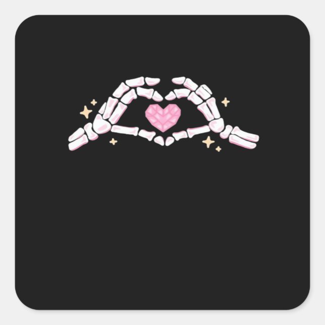 Funny Skeleton Heart Hands Creative Vibe Square Sticker (Front)
