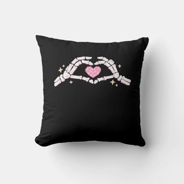 Funny Skeleton Heart Hands Creative Vibe Throw Pillow (Front)
