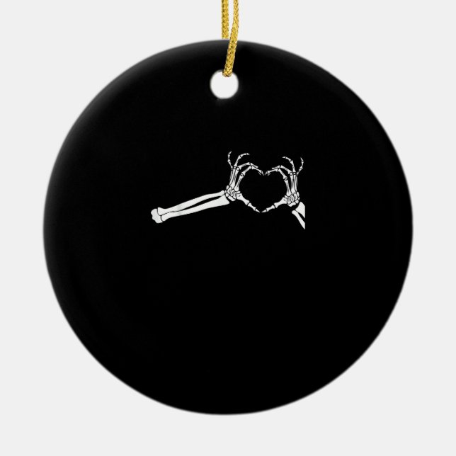 Funny Skeleton Heart Hands Halloween Costume Ceramic Ornament (Front)