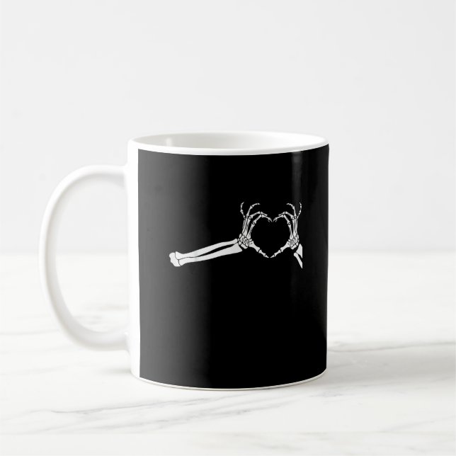 Funny Skeleton Heart Hands Halloween Costume Coffee Mug (Left)