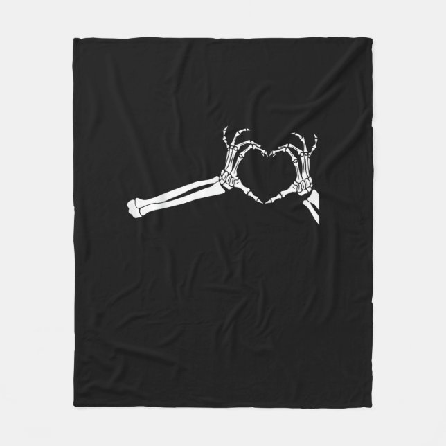 Funny Skeleton Heart Hands Halloween Costume Fleece Blanket (Front)