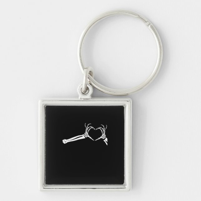 Funny Skeleton Heart Hands Halloween Costume Keychain (Front)