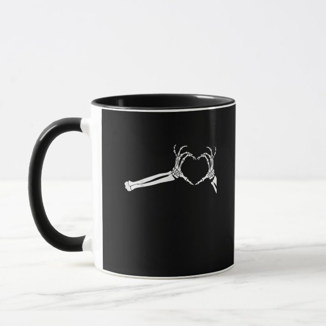 Funny Skeleton Heart Hands Halloween Costume Mug (Left)