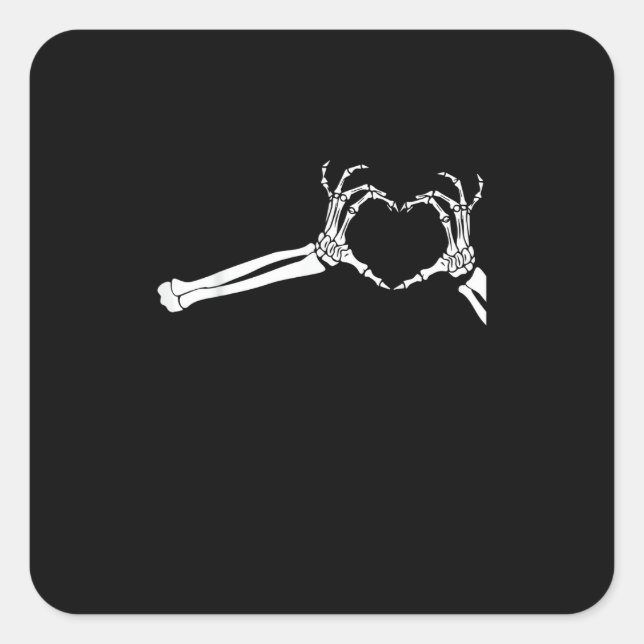 Funny Skeleton Heart Hands Halloween Costume Square Sticker (Front)
