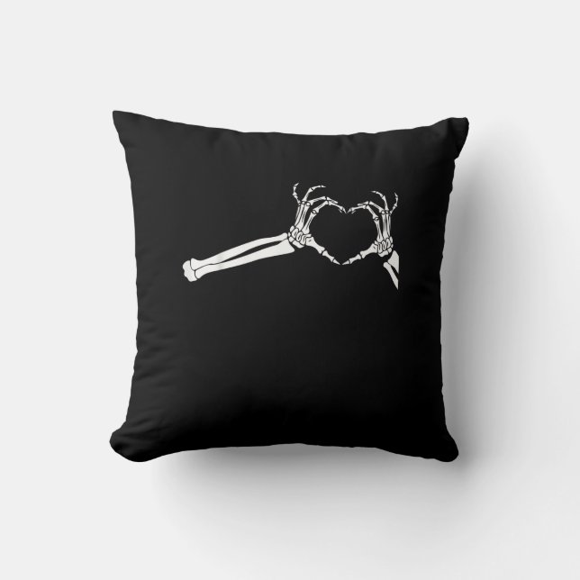 Funny Skeleton Heart Hands Halloween Costume Throw Pillow (Front)