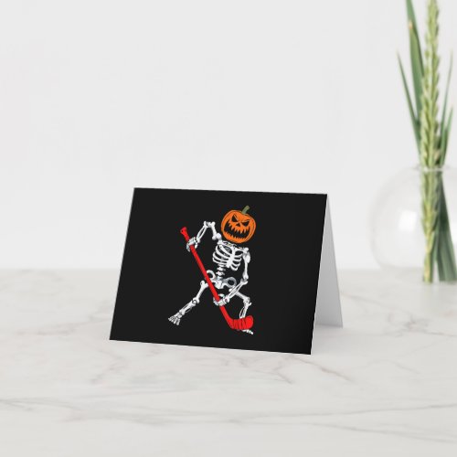 Funny Skeleton Hockey Pumpkin Player Halloween Thank You Card