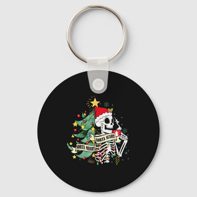 Funny Skeleton Hot Cocoa Sorta Merry Sorta Y Soky  Keychain (Front)