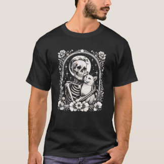 Funny Skeleton Hugging Cat Scary Horror Emo Grunge T-Shirt