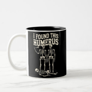 Funny Skeleton Humerus Pun Halloween Humor Two-Tone Coffee Mug