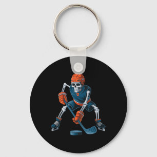 Funny Skeleton Ice Hockey Halloween _1 Keychain