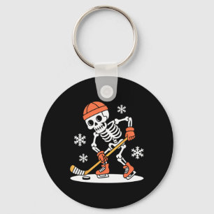 Funny Skeleton Ice Hockey Halloween _2 Keychain