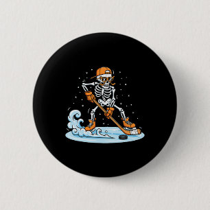 Funny Skeleton Ice Hockey Halloween Spooky Player Button