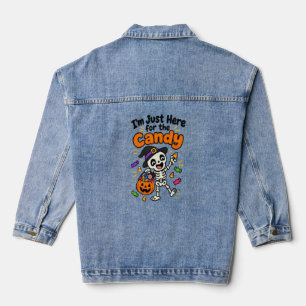 Funny Skeleton I'm Just Here For The Candy Hallowe Denim Jacket